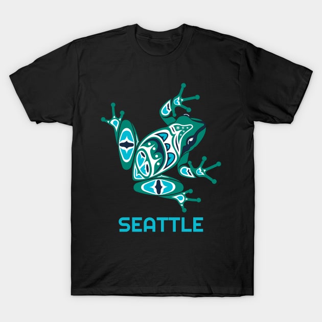 Seattle Frog Pacific Northwest Native American Indian Art T-Shirt by twizzler3b